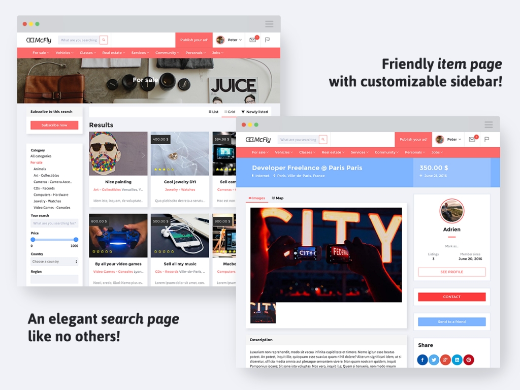 Mcfly - elegant search page and friendly item page